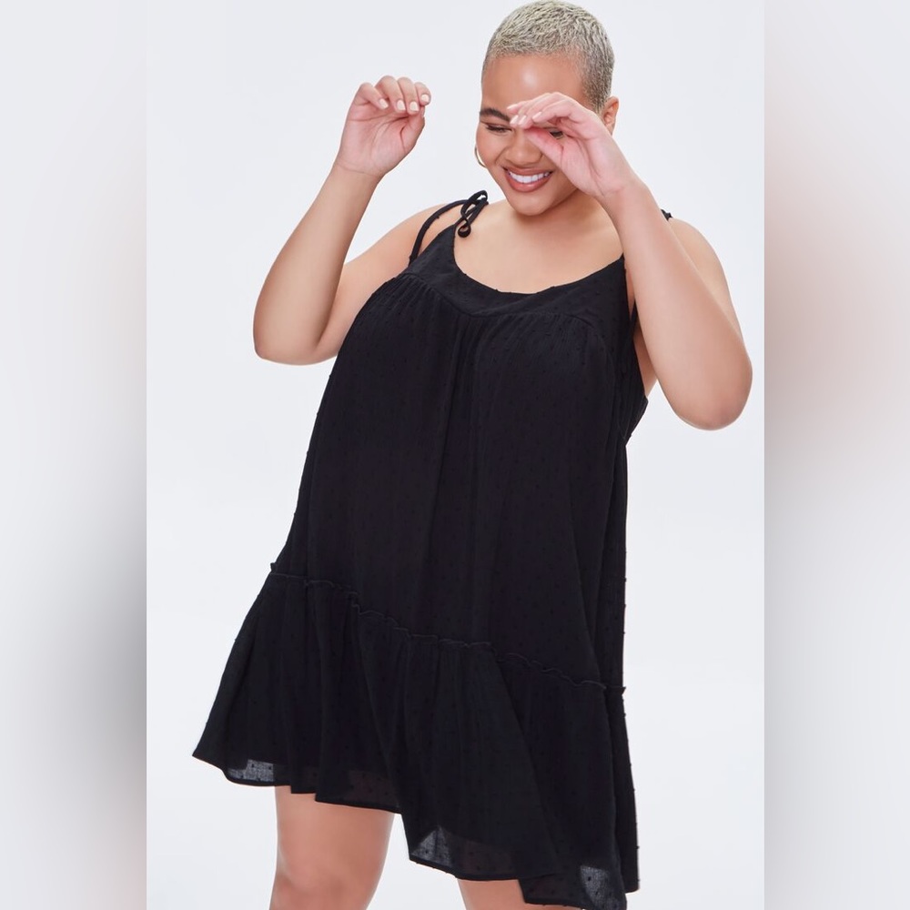 Black Plus Size Clip Dot Mini Dress 1X